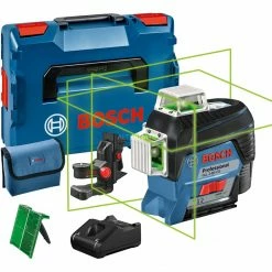 Bosch Akku-Linienlaser GLL 3-80 CG Professional, Kreuzlinienlaser (blau/schwarz, Li-Ion Akku 2Ah, L-BOXX, Grüne Laserlinien)
