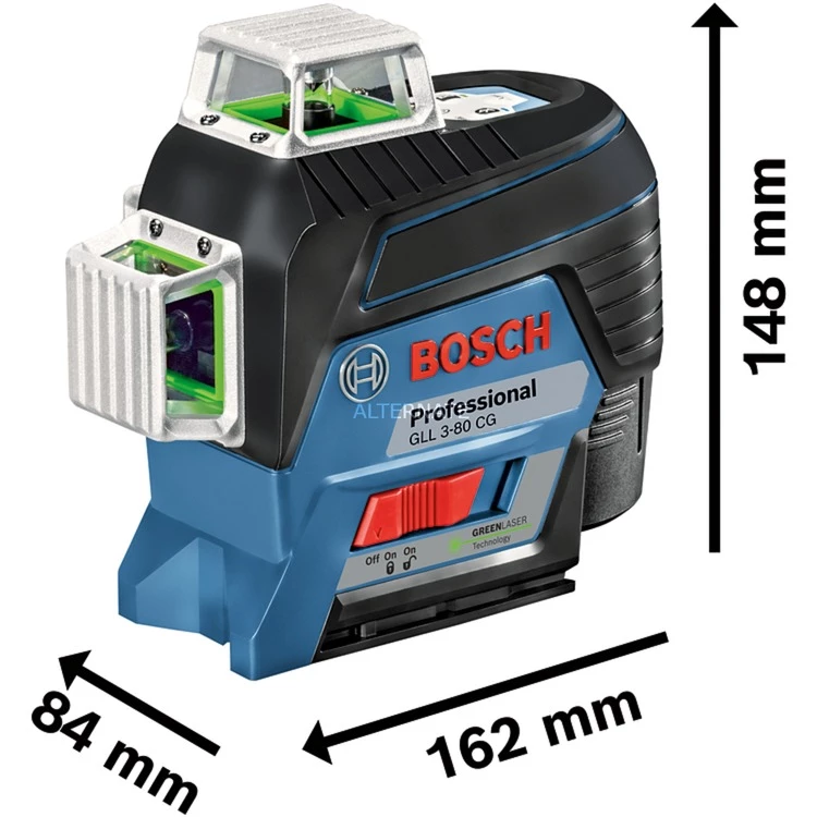 Bosch Akku-Linienlaser GLL 3-80 CG Professional, Kreuzlinienlaser (blau/schwarz, Li-Ion Akku 2Ah, L-BOXX, Grüne Laserlinien) – Bild 3