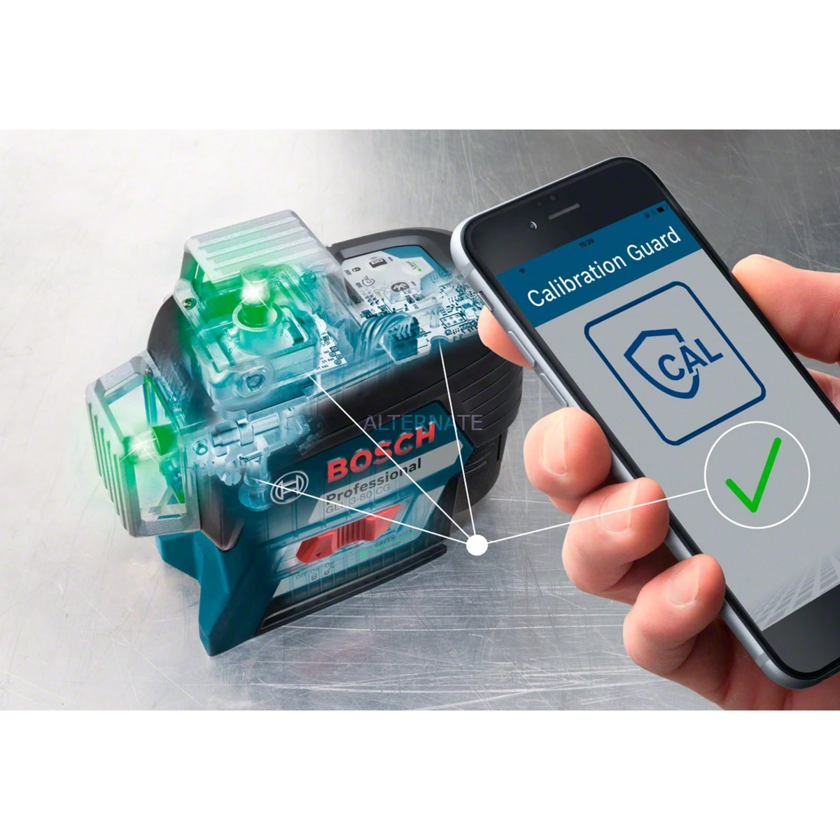 Bosch Akku-Linienlaser GLL 3-80 CG Professional, Kreuzlinienlaser (blau/schwarz, Li-Ion Akku 2Ah, L-BOXX, Grüne Laserlinien) – Bild 5