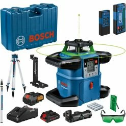 Laser Messgeräte Bosch Akku-Rotationslaser GRL 650 CVHG Professional, 18Volt, Mit Baustativ (blau, Akku ProCORE18V 4,0Ah, Koffer, Grüne Laserlinie)