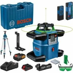 Laser Messgeräte Bosch Akku-Rotationslaser GRL 650 CVHG Professional, 18Volt, Mit Baustativ (blau, Akku ProCORE18V 4,0Ah, Koffer, Grüne Laserlinie)