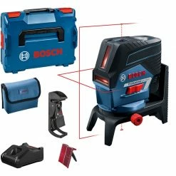 Bosch Kombilaser GCL 2-50 C Professional + RM2 + BM3, Kreuzlinienlaser (blau/schwarz, Li-Ionen-Akku 2,0 Ah, In L-BOXX, Rote Laserlinien, Mit Halterungen)