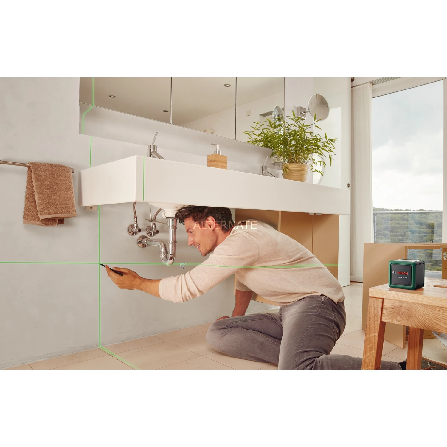 Bosch Kreuzlinienlaser Quigo Green II, Mit Klemme (grün/schwarz, Grüne Laserlinien, Reichweite 10 Meter) – Bild 3