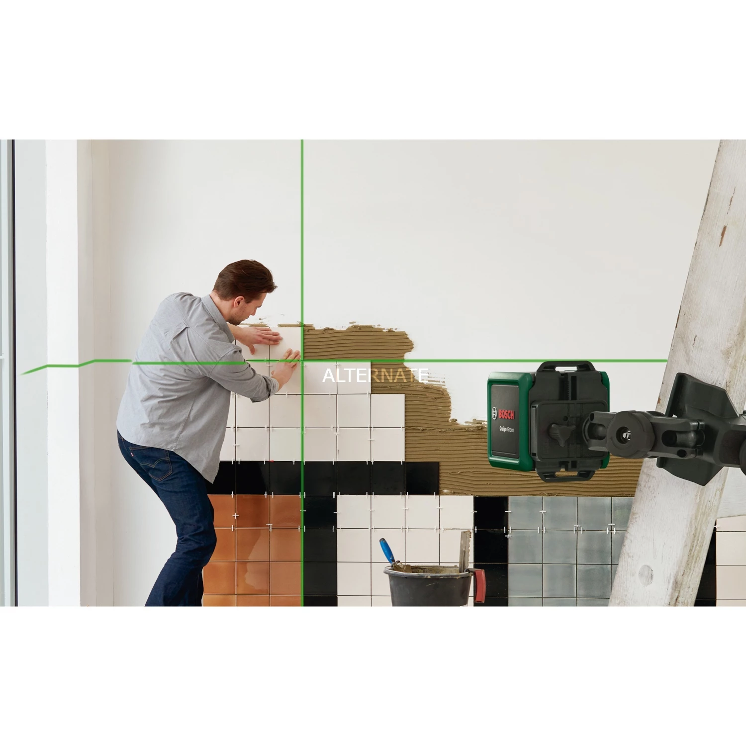 Bosch Kreuzlinienlaser Quigo Green II, Mit Klemme (grün/schwarz, Grüne Laserlinien, Reichweite 10 Meter) – Bild 4