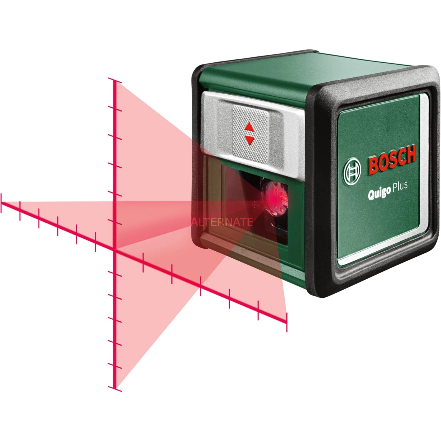 Bosch Kreuzlinienlaser Quigo Plus, Mit Stativ (grün/schwarz, Rote Laserlinien, Reichweite 7 Meter)