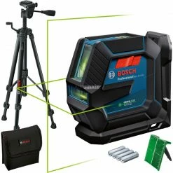 Bosch Linienlaser GLL 2-15 G Professional, Mit Baustativ, Kreuzlinienlaser (blau/schwarz, Halterung, Grüne Laserlinien)