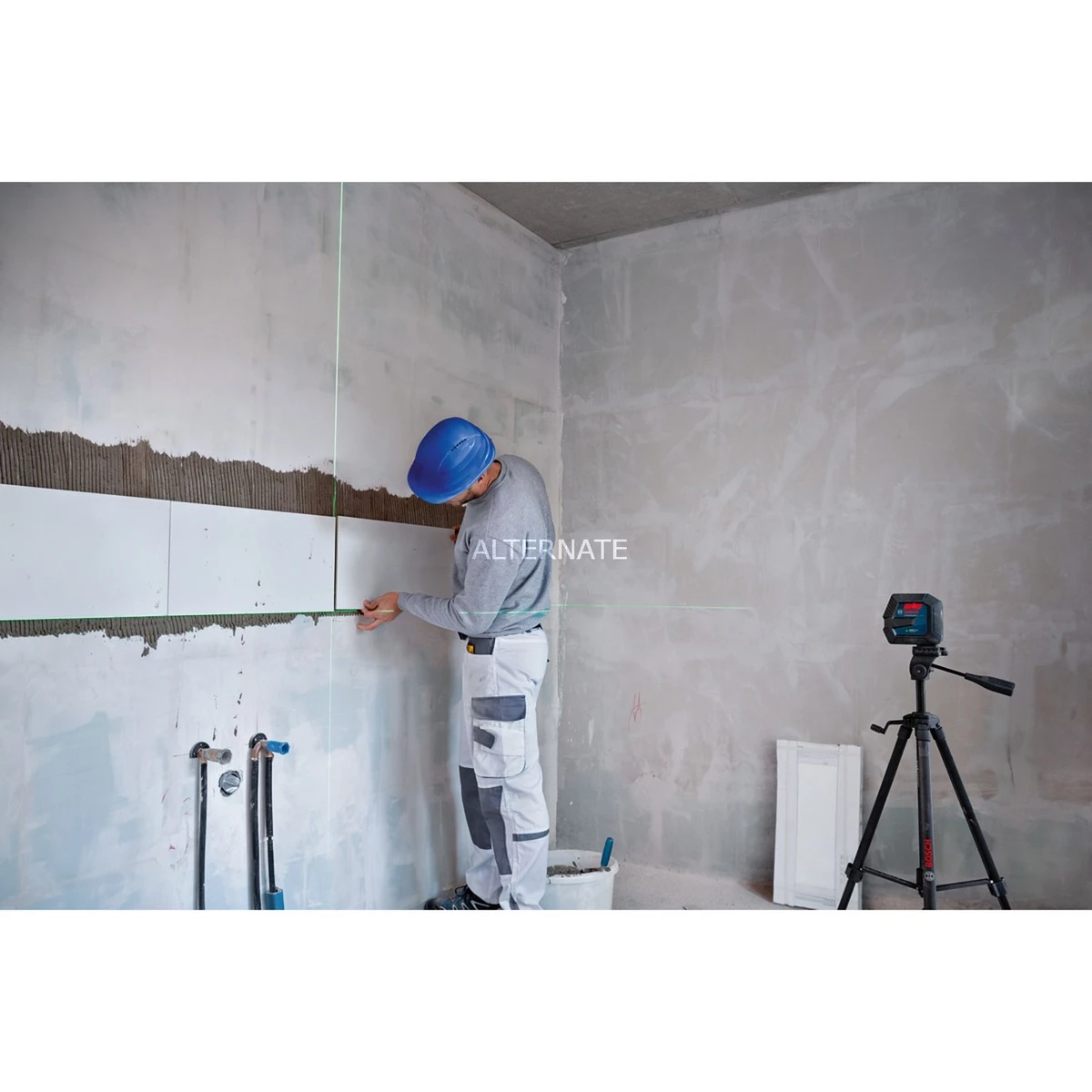 Bosch Linienlaser GLL 2-15 G Professional, Mit Baustativ, Kreuzlinienlaser (blau/schwarz, Halterung, Grüne Laserlinien) – Bild 6