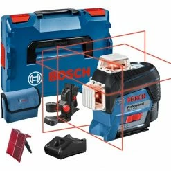 Bosch Linienlaser GLL 3-80 C Professional, L-BOXX, Kreuzlinienlaser (blau/schwarz, Mit Roten Laserlinien, Li-Ionen Akku 2,0Ah)