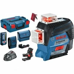 Bosch Linienlaser GLL 3-80 C Professional, Laser-Empfänger LR 7, L-BOXX, Kreuzlinienlaser (blau/schwarz, Mit Roten Laserlinien, Li-Ionen Akku 2,0Ah)