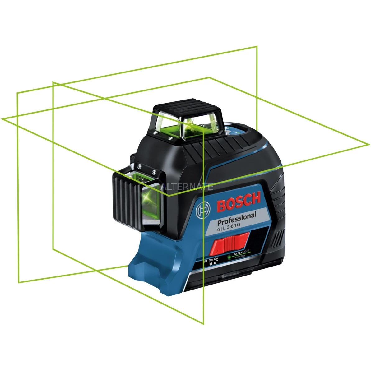 Bosch Linienlaser GLL 3-80 G Professional, Kreuzlinienlaser (blau/schwarz, Koffer, Grüne Laserlinien) – Bild 2