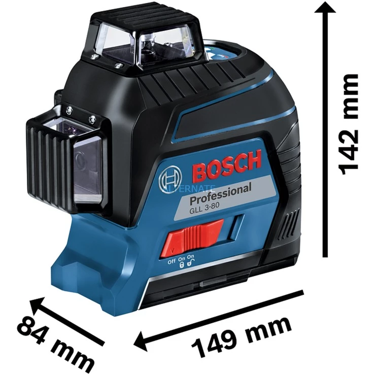 Bosch Linienlaser GLL 3-80 Professional + Baustativ BT 150, Kreuzlinienlaser (blau/schwarz, Koffer, Rote Laserlinien) – Bild 3