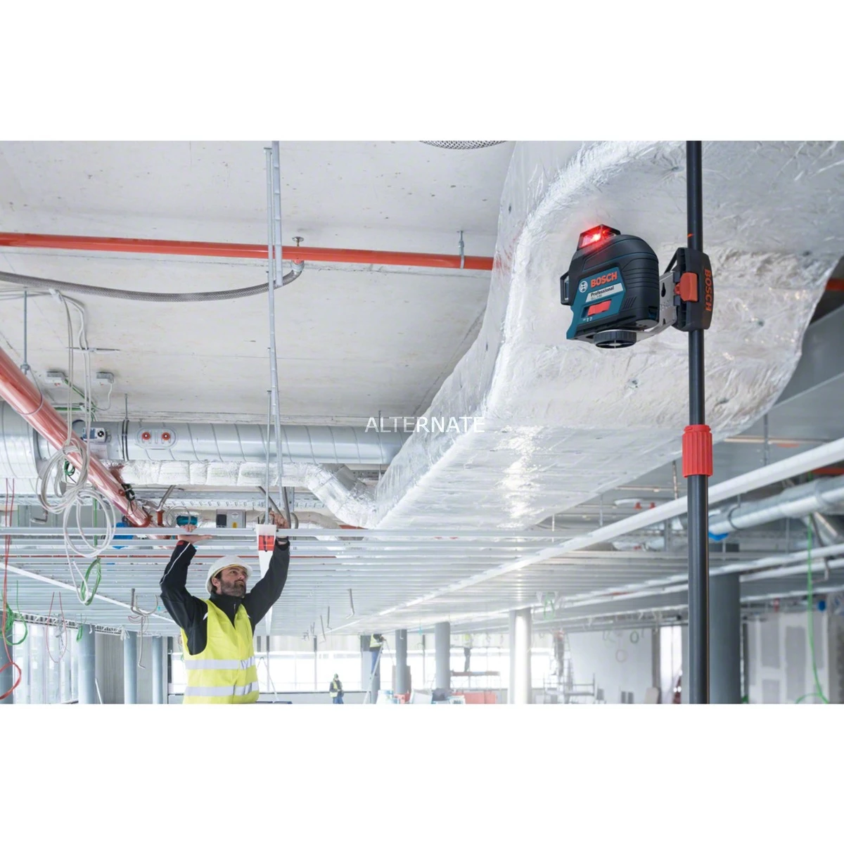 Bosch Linienlaser GLL 3-80 Professional + Baustativ BT 150, Kreuzlinienlaser (blau/schwarz, Koffer, Rote Laserlinien) – Bild 5