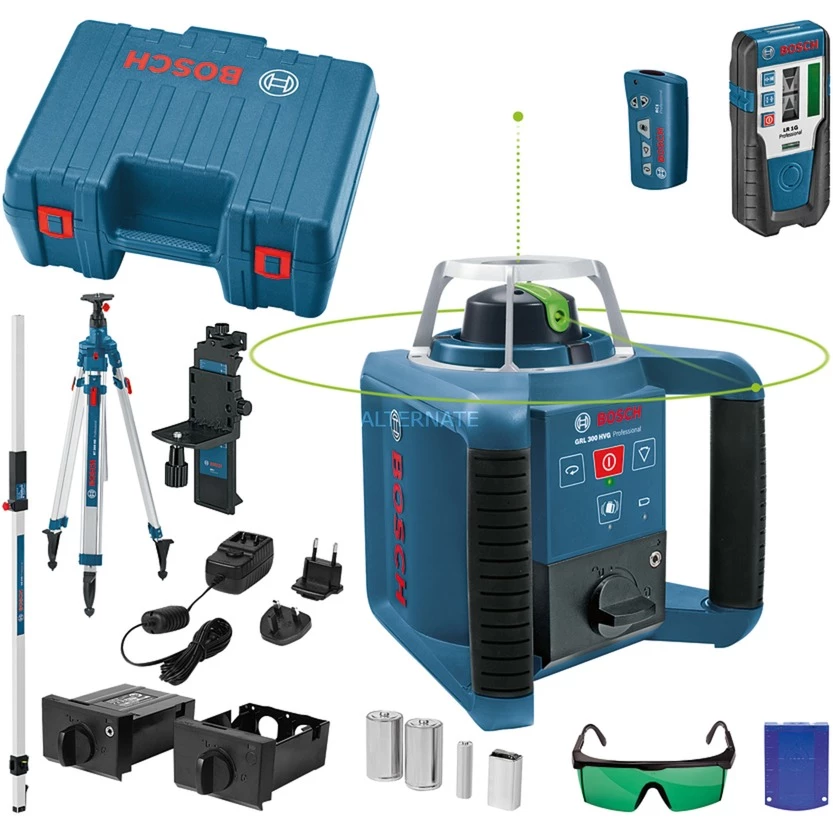 Laser Messgeräte Bosch Rotationslaser GRL 300 HVG Professional, Mit Baustativ (blau, Akku, Koffer, Grüne Laserlinie)