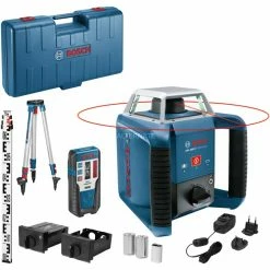 Laser Messgeräte Bosch Rotationslaser GRL 400 H Professional, Mit Baustativ (blau, Akku, Koffer, Rote Laserlinie)