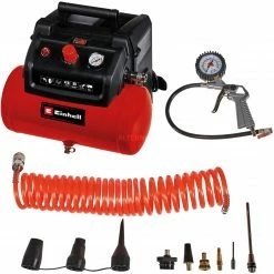 Einhell Kompressor TC-AC 190/6/8 OF Set (rot/schwarz, 1.200 Watt, Reifen-Füllgerät, Druckluftschlauch)