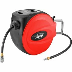 Kompressor VIGOR Schlauchaufroller, 15 Meter, Druckluftschlauch (schwarz/rot, 1 Meter Anschlussschlauch)